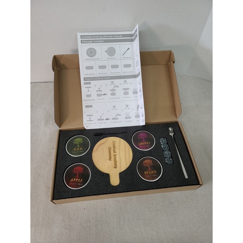 NEW Cocktail Smoker Kit Retro Handmade Drink Infuser Kit W/4 Flavors Wood Chips
